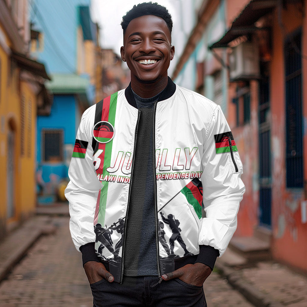 Malawi Independence Day Sleeve Zip Bomber Jacket Patriotic Flag Design Soldier Silhouette