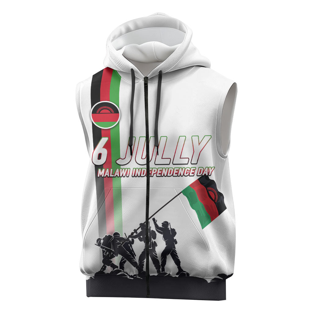 Malawi Independence Day Sleeveless Zip Hoodie Patriotic Flag Design Soldier Silhouette