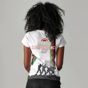 Malawi Independence Day Women V-Neck T-Shirt Patriotic Flag Design Soldier Silhouette