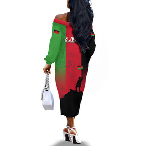 Malawi Independence Day 6 July Off The Shoulder Long Sleeve Dress Malawian Flag Grunge Soldier
