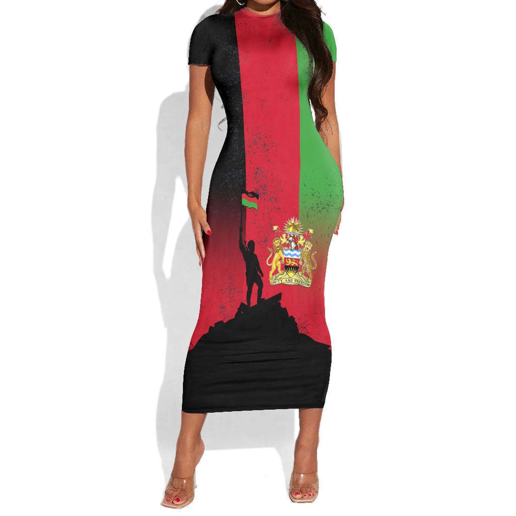 Malawi Independence Day 6 July Short Sleeve Bodycon Dress Malawian Flag Grunge Soldier