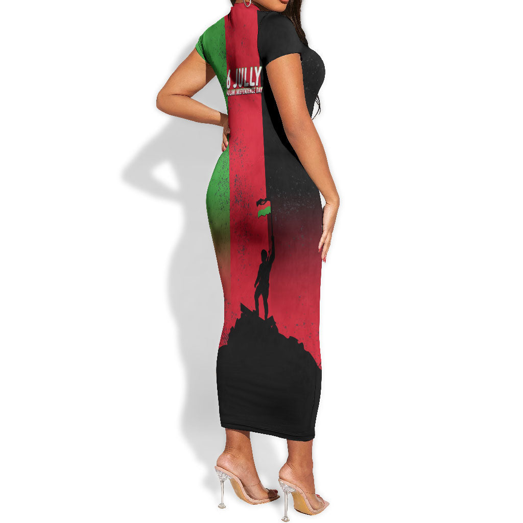 Malawi Independence Day 6 July Short Sleeve Bodycon Dress Malawian Flag Grunge Soldier