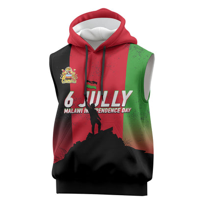 Malawi Independence Day 6 July Sleeveless Hoodie Malawian Flag Grunge Soldier