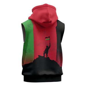 Malawi Independence Day 6 July Sleeveless Hoodie Malawian Flag Grunge Soldier