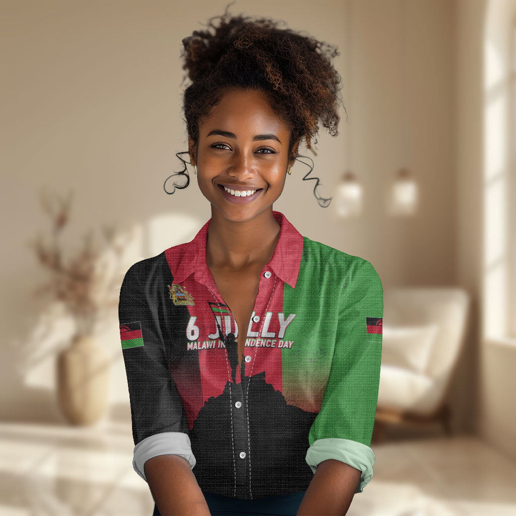 Malawi Independence Day 6 July Women Casual Shirt Malawian Flag Grunge Soldier