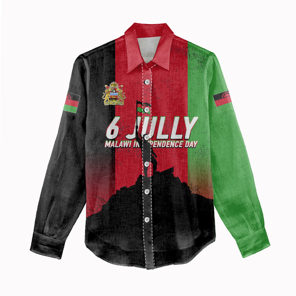 Malawi Independence Day 6 July Women Casual Shirt Malawian Flag Grunge Soldier