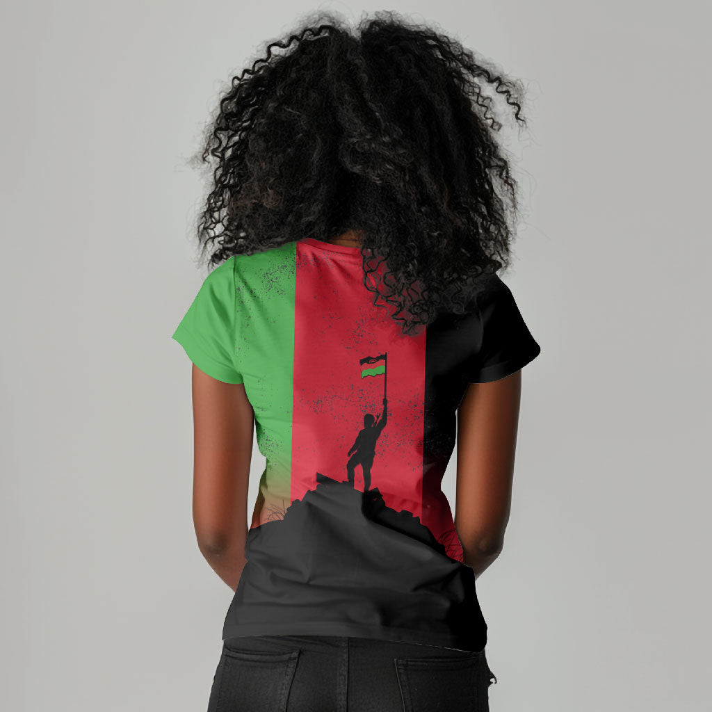 Malawi Independence Day 6 July Women V-Neck T-Shirt Malawian Flag Grunge Soldier