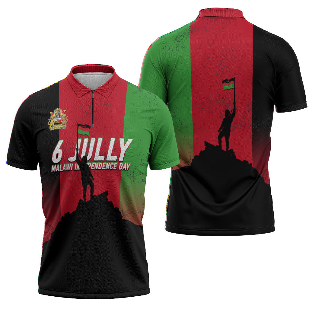 Malawi Independence Day 6 July Zipper Polo Shirt Malawian Flag Grunge Soldier