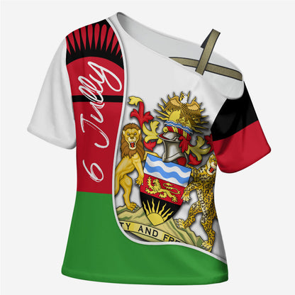 Malawi Independence Day 6 July Cross Shoulder Shirt Malawian Coat Of Arms Flag Ribbon