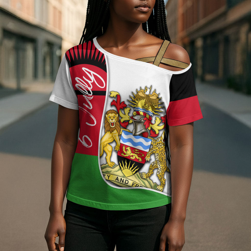 Malawi Independence Day 6 July Cross Shoulder Shirt Malawian Coat Of Arms Flag Ribbon