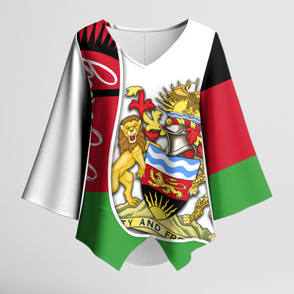 Malawi Independence Day 6 July Kimono Sleeve Blouse Malawian Coat Of Arms Flag Ribbon