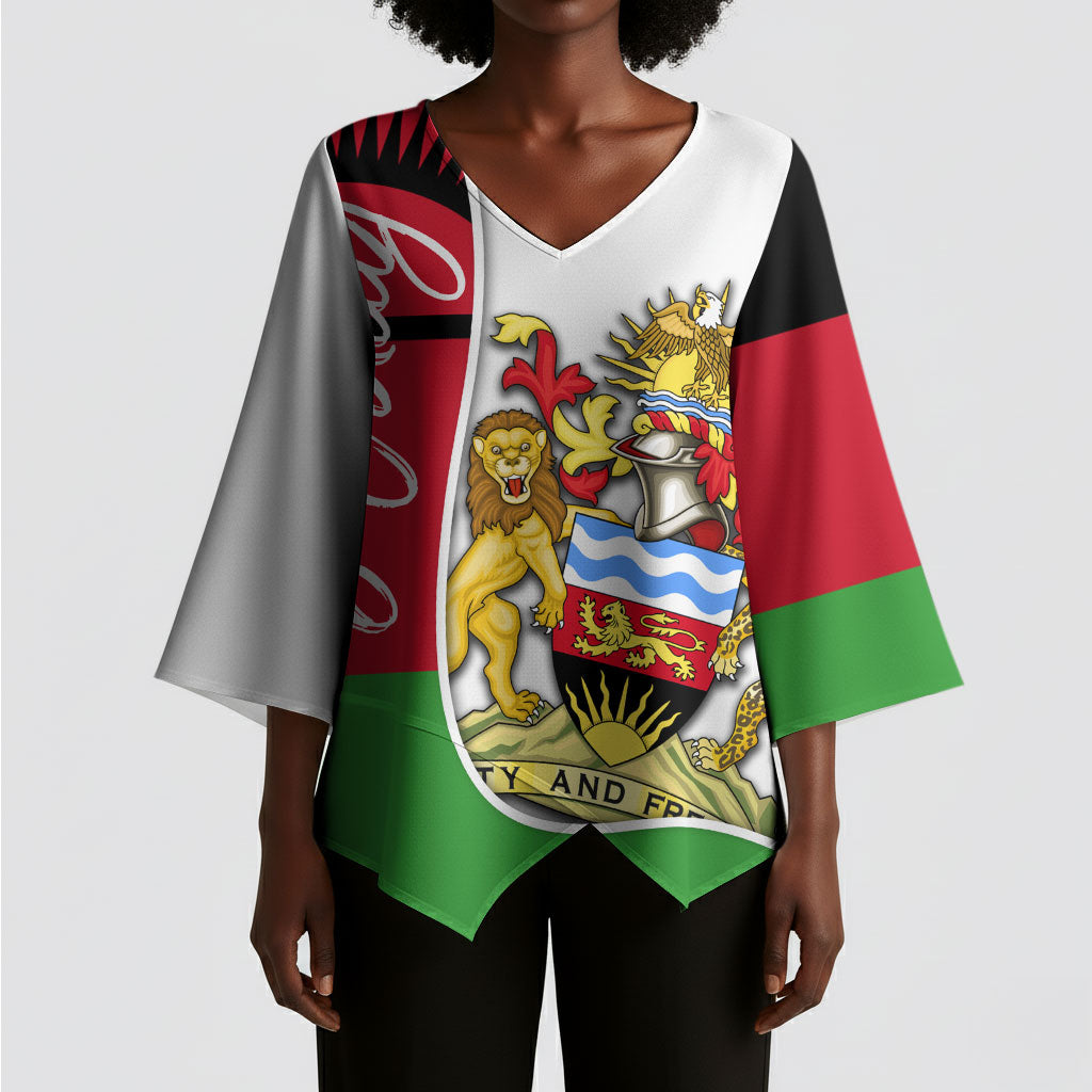 Malawi Independence Day 6 July Kimono Sleeve Blouse Malawian Coat Of Arms Flag Ribbon