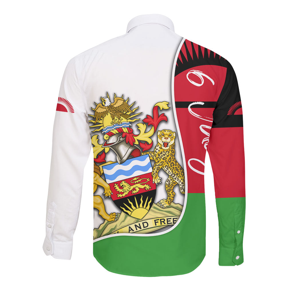 Malawi Independence Day 6 July Long Sleeve Button Shirt Malawian Coat Of Arms Flag Ribbon
