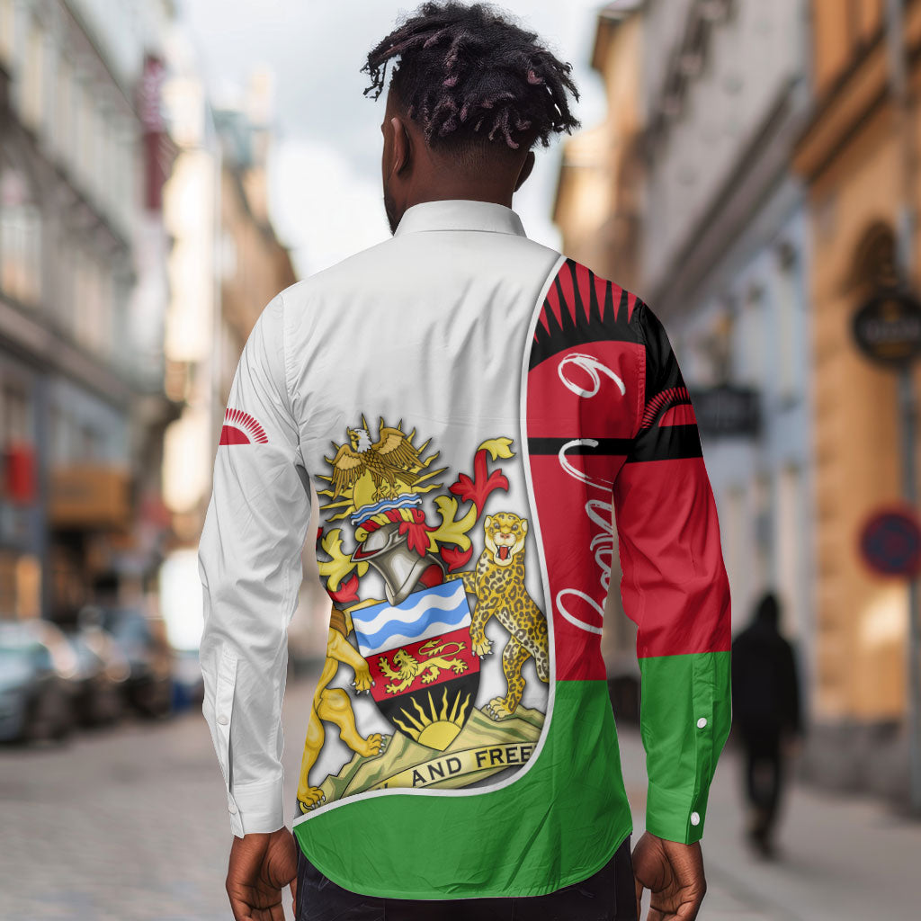Malawi Independence Day 6 July Long Sleeve Button Shirt Malawian Coat Of Arms Flag Ribbon