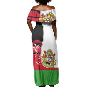 Malawi Independence Day 6 July Off Shoulder Maxi Dress Malawian Coat Of Arms Flag Ribbon