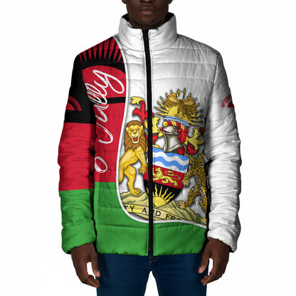Malawi Independence Day 6 July Padded Jacket Malawian Coat Of Arms Flag Ribbon