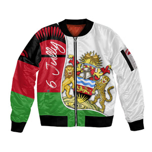 Malawi Independence Day 6 July Sleeve Zip Bomber Jacket Malawian Coat Of Arms Flag Ribbon