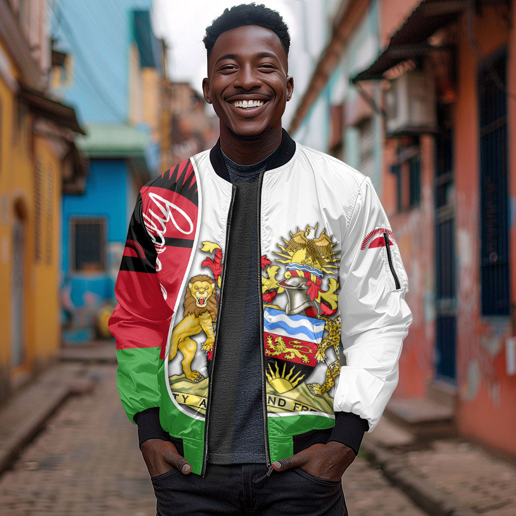 Malawi Independence Day 6 July Sleeve Zip Bomber Jacket Malawian Coat Of Arms Flag Ribbon