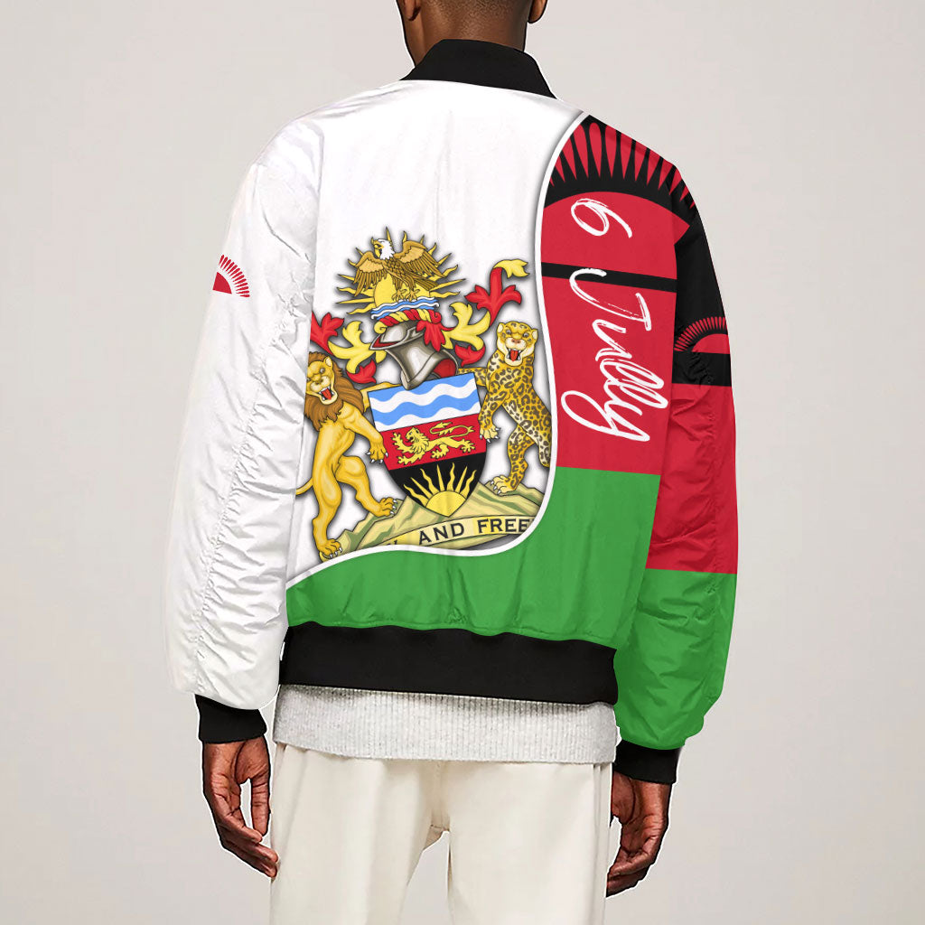 Malawi Independence Day 6 July Sleeve Zip Bomber Jacket Malawian Coat Of Arms Flag Ribbon