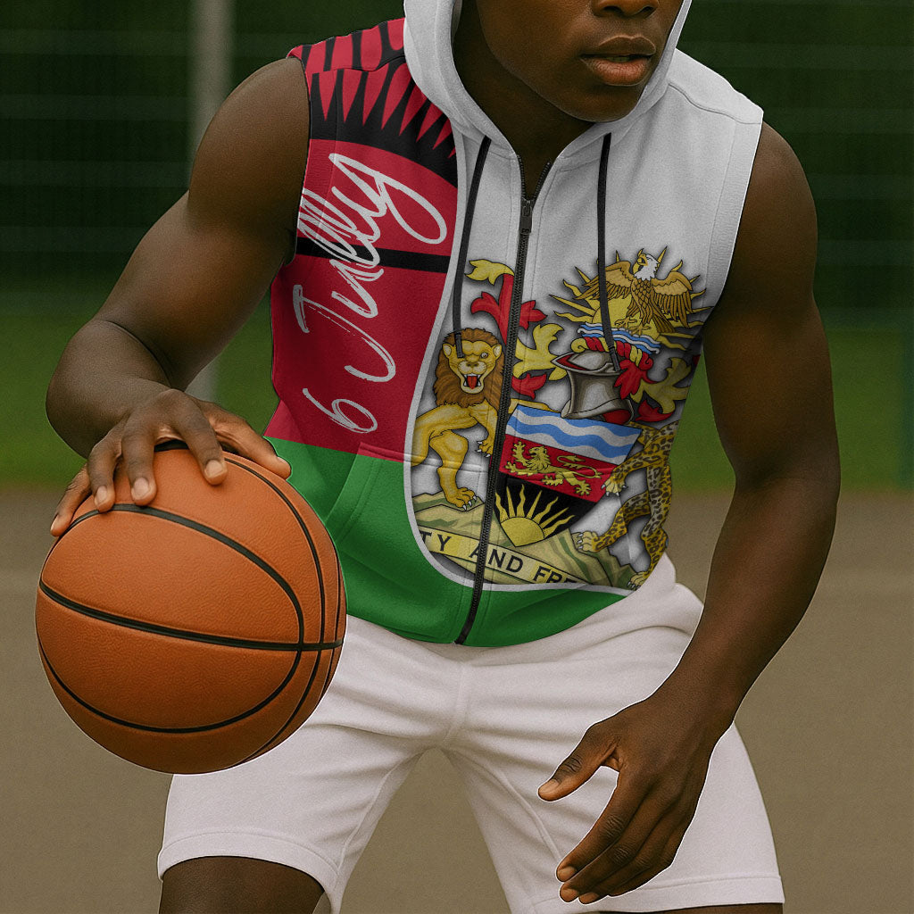Malawi Independence Day 6 July Sleeveless Zip Hoodie Malawian Coat Of Arms Flag Ribbon