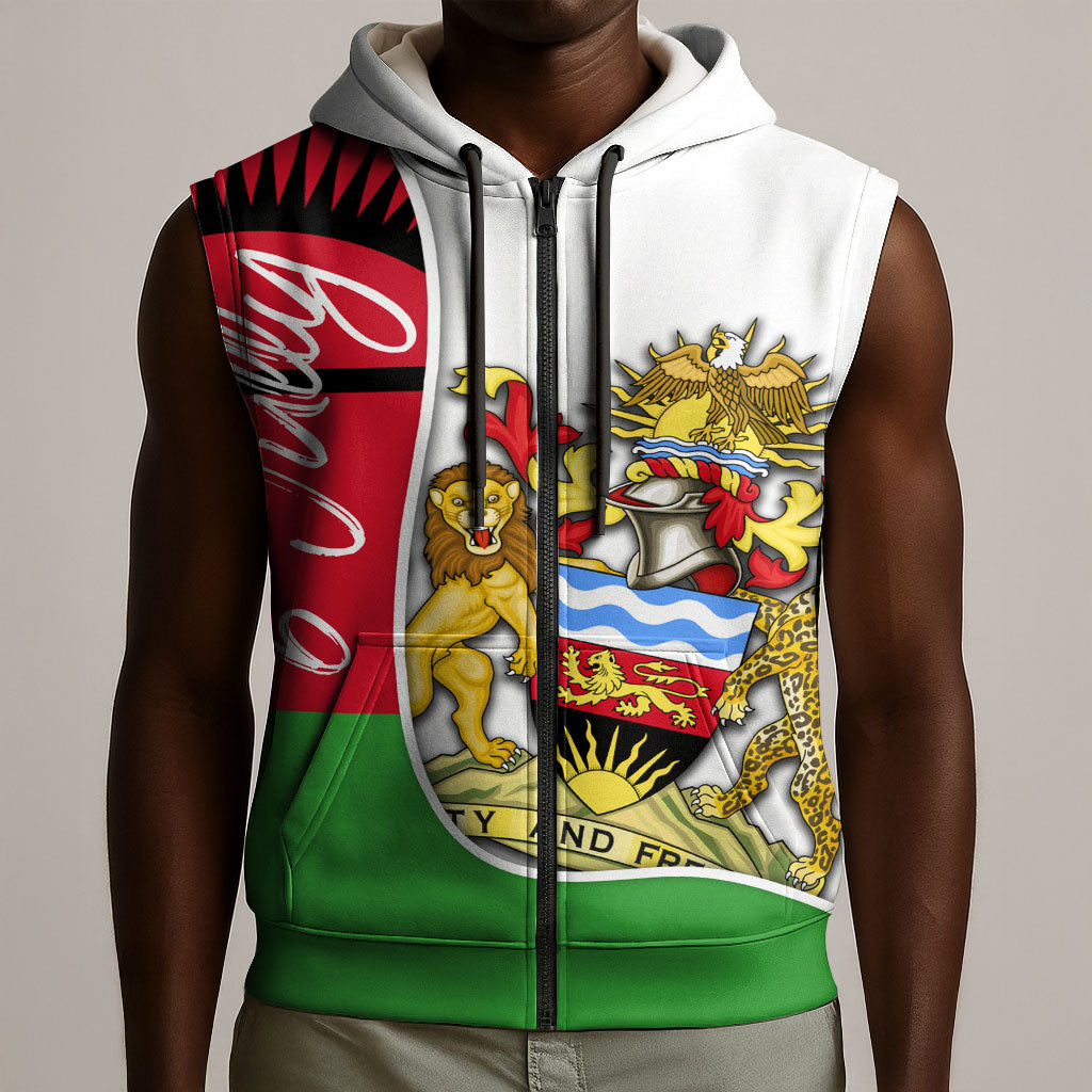 Malawi Independence Day 6 July Sleeveless Zip Hoodie Malawian Coat Of Arms Flag Ribbon