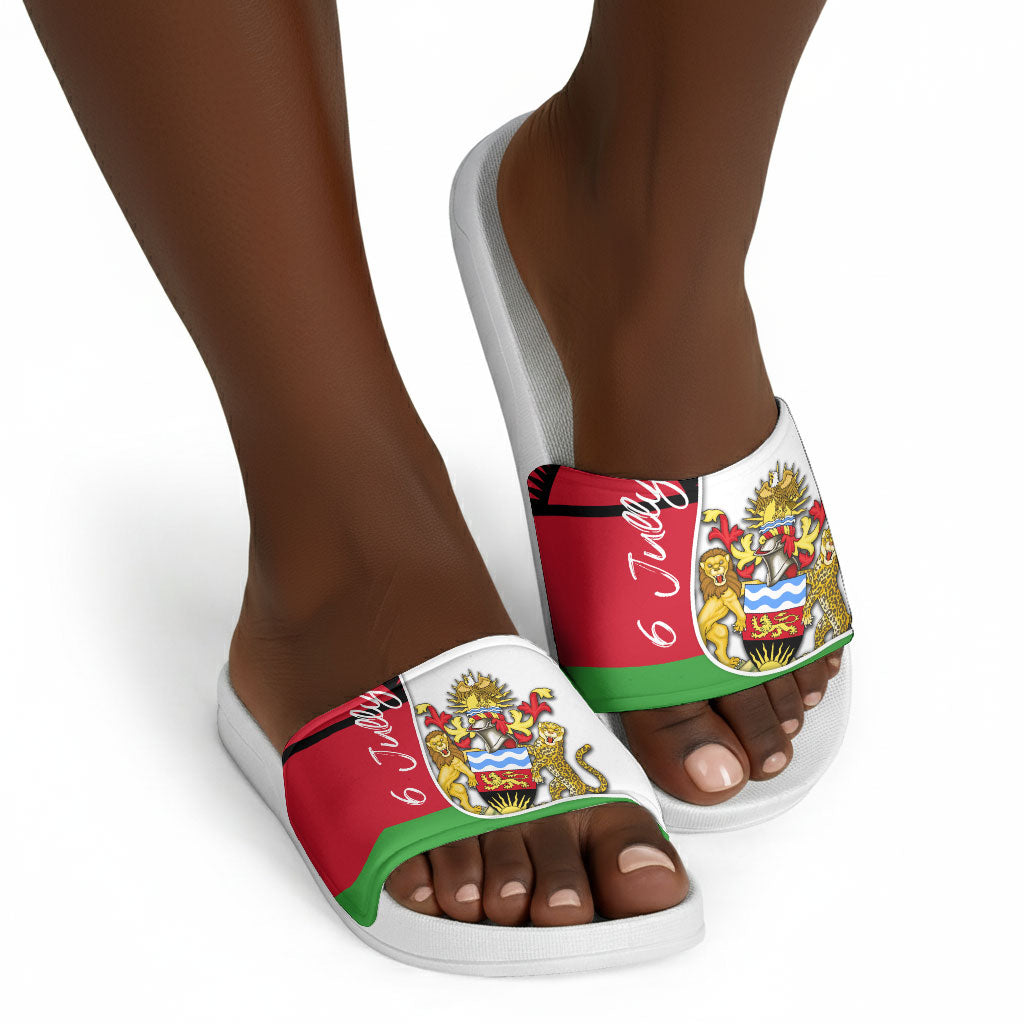 Malawi Independence Day 6 July Slide Sandals Malawian Coat Of Arms Flag Ribbon