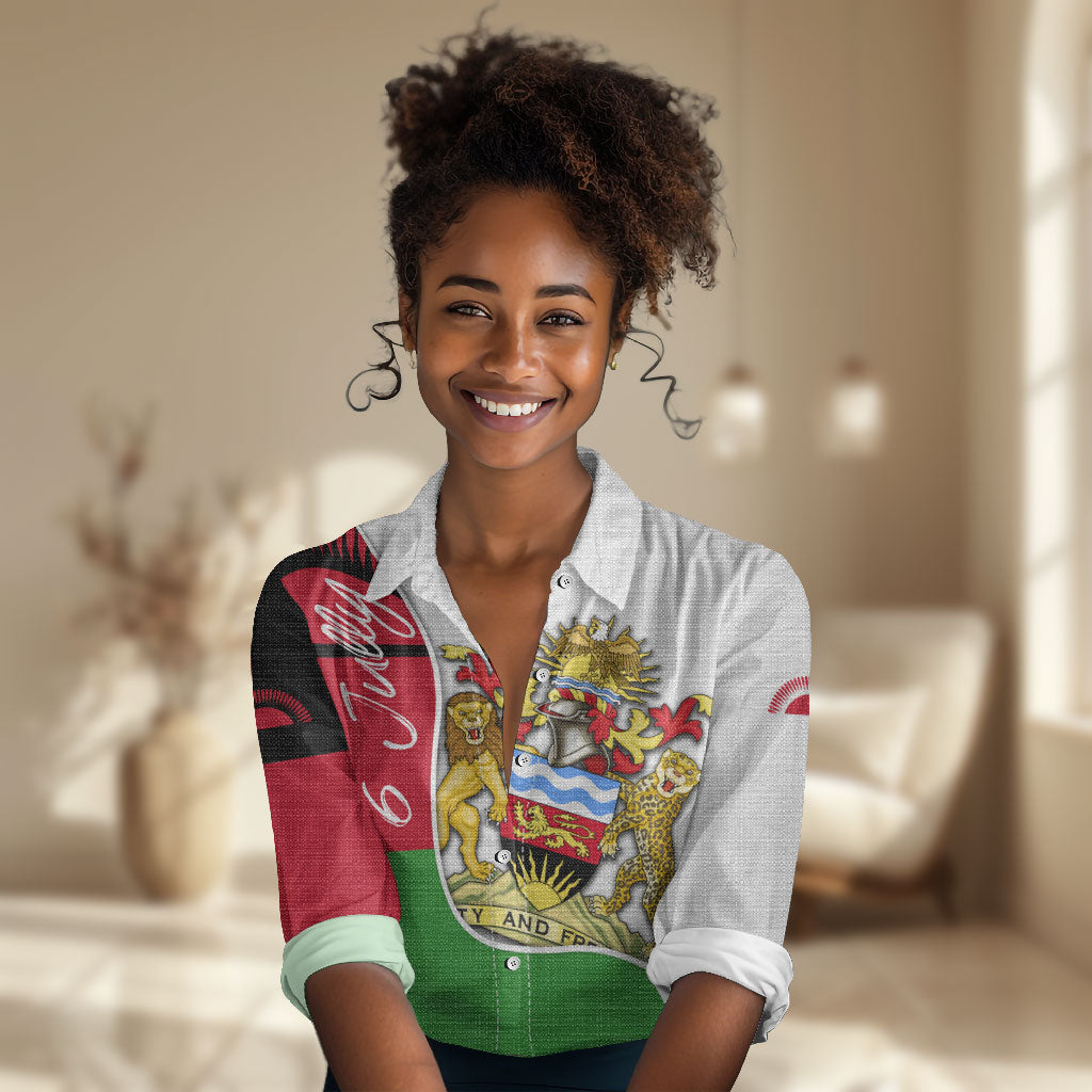 Malawi Independence Day 6 July Women Casual Shirt Malawian Coat Of Arms Flag Ribbon