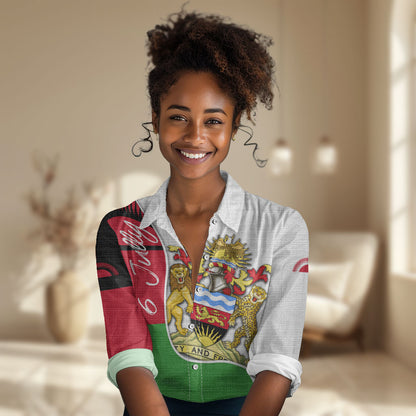 Malawi Independence Day 6 July Women Casual Shirt Malawian Coat Of Arms Flag Ribbon