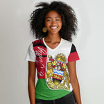 Malawi Independence Day 6 July Women V-Neck T-Shirt Malawian Coat Of Arms Flag Ribbon