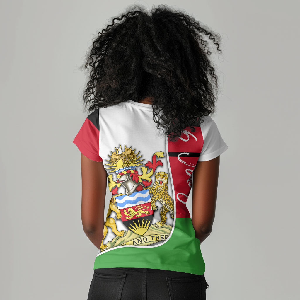 Malawi Independence Day 6 July Women V-Neck T-Shirt Malawian Coat Of Arms Flag Ribbon