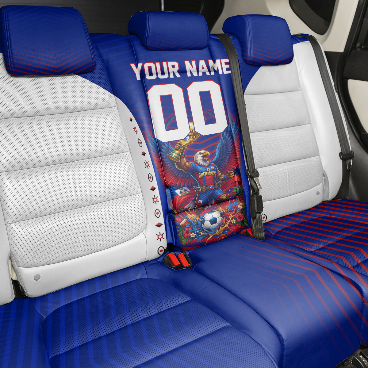 Personalized Haiti Football Eagle Champions Back Car Seat Cover Les Grenadiers Soccer Trophy 2026 Heritage Flag