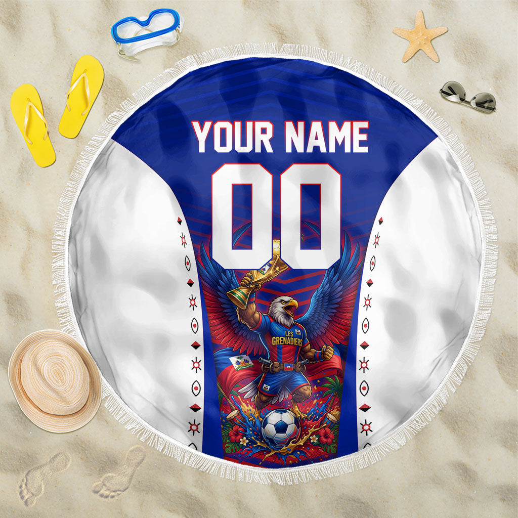 Personalized Haiti Football Eagle Champions Beach Blanket Les Grenadiers Soccer Trophy 2026 Heritage Flag