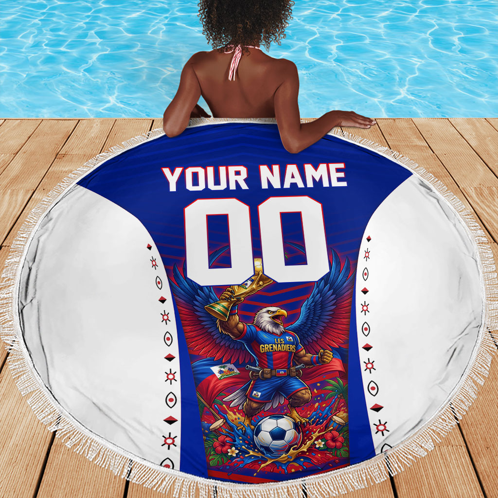 Personalized Haiti Football Eagle Champions Beach Blanket Les Grenadiers Soccer Trophy 2026 Heritage Flag