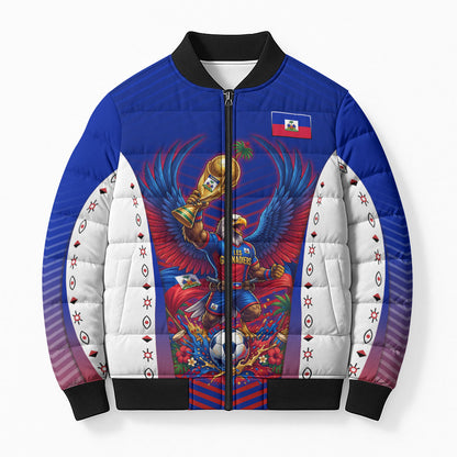 Personalized Haiti Football Eagle Champions Bomber Puffer Jacket Les Grenadiers Soccer Trophy 2026 Heritage Flag