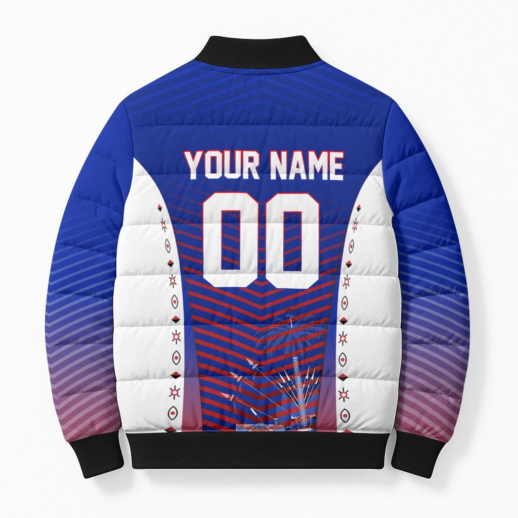 Personalized Haiti Football Eagle Champions Bomber Puffer Jacket Les Grenadiers Soccer Trophy 2026 Heritage Flag