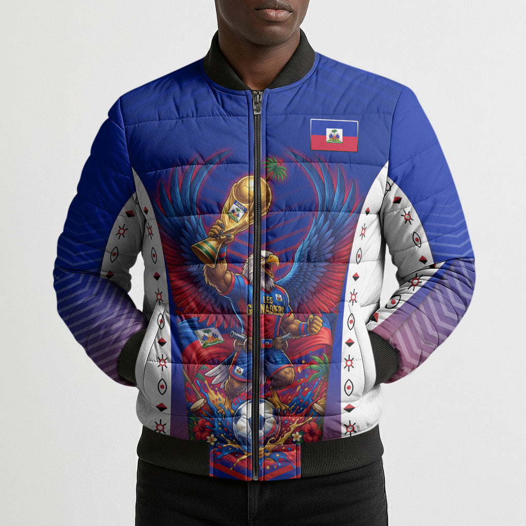 Personalized Haiti Football Eagle Champions Bomber Puffer Jacket Les Grenadiers Soccer Trophy 2026 Heritage Flag