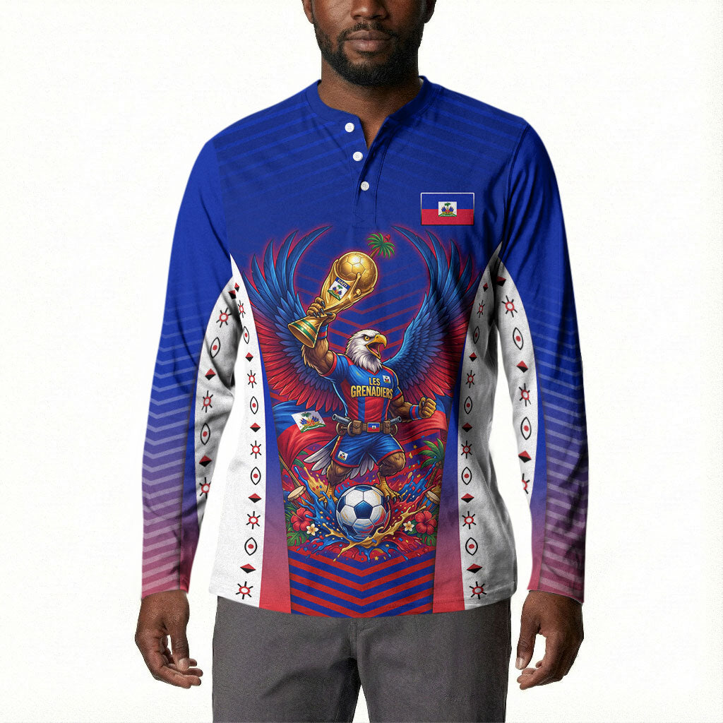Personalized Haiti Football Eagle Champions Button Sweatshirt Les Grenadiers Soccer Trophy 2026 Heritage Flag