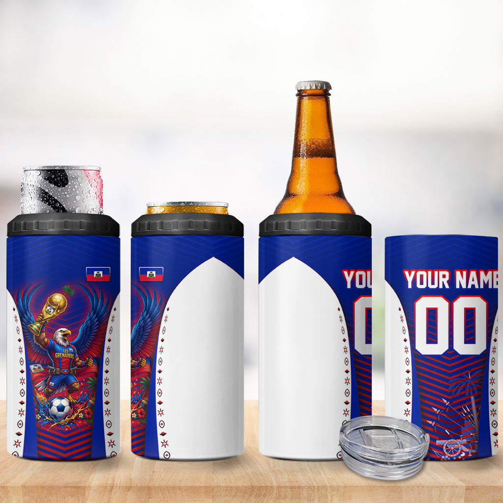 Personalized Haiti Football Eagle Champions 4 in 1 Can Cooler Tumbler Les Grenadiers Soccer Trophy 2026 Heritage Flag