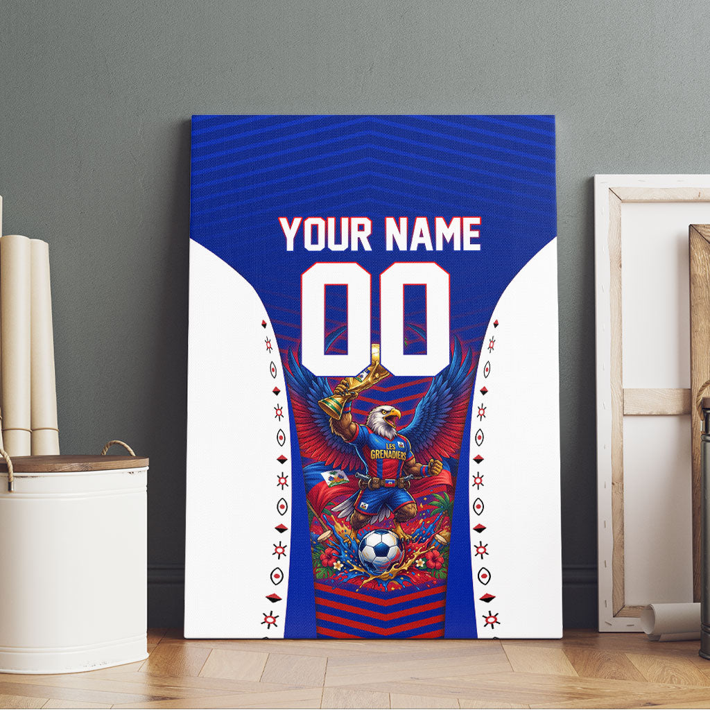 Personalized Haiti Football Eagle Champions Canvas Wall Art Les Grenadiers Soccer Trophy 2026 Heritage Flag