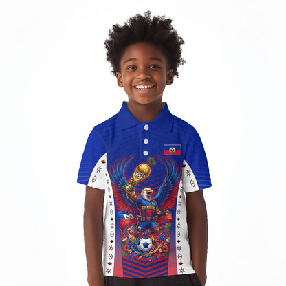Personalized Haiti Football Eagle Champions Kid Polo Shirt Les Grenadiers Soccer Trophy 2026 Heritage Flag