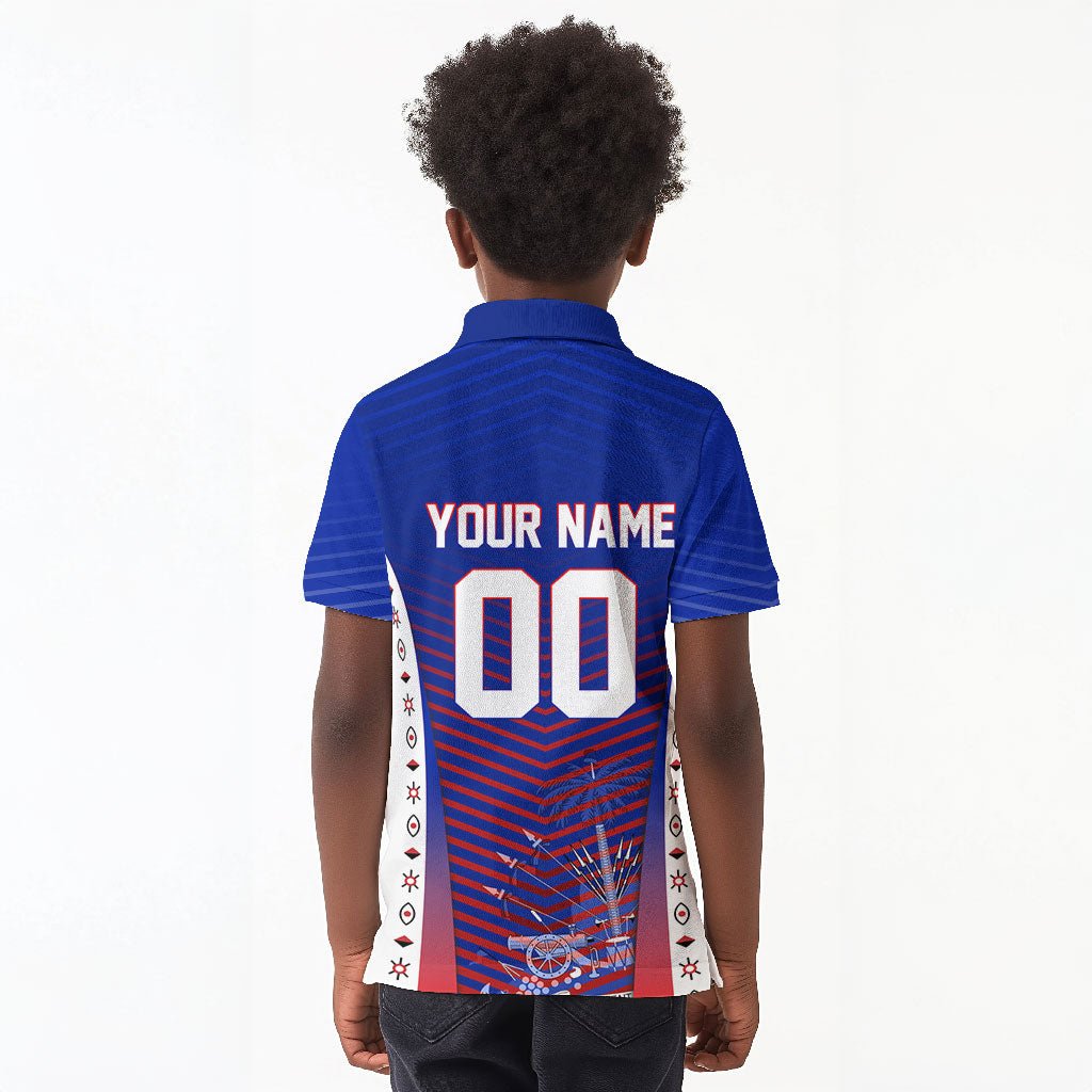 Personalized Haiti Football Eagle Champions Kid Polo Shirt Les Grenadiers Soccer Trophy 2026 Heritage Flag