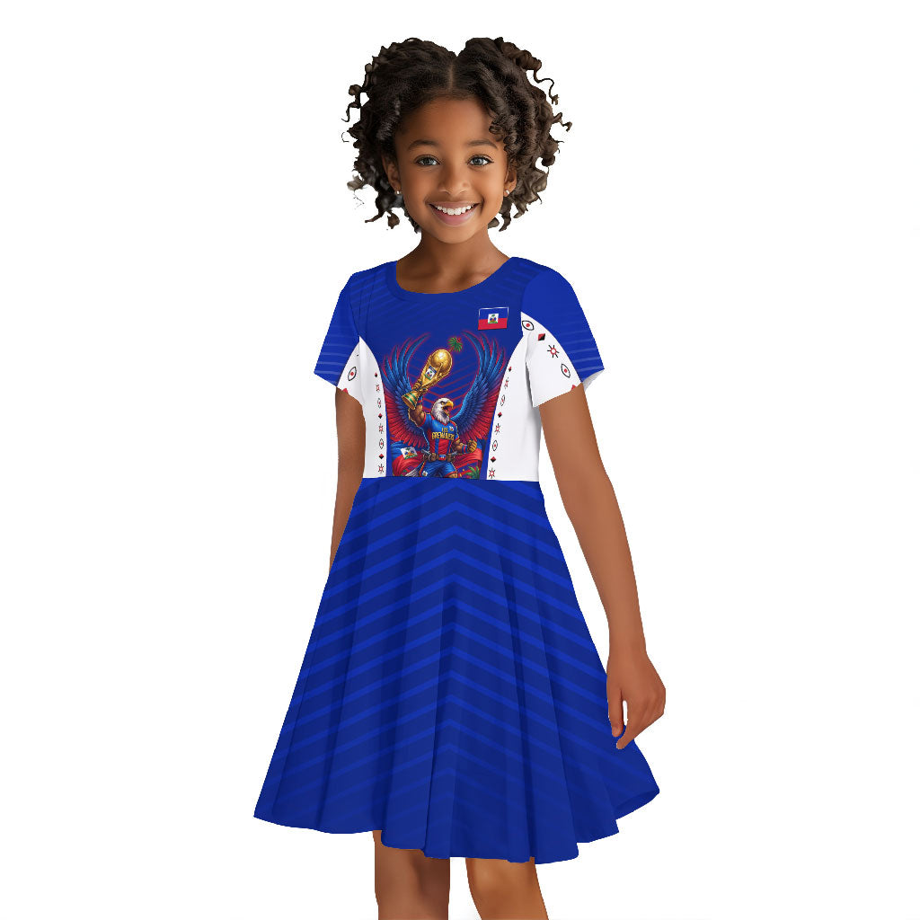 Personalized Haiti Football Eagle Champions Kid Short Sleeve Dress Les Grenadiers Soccer Trophy 2026 Heritage Flag
