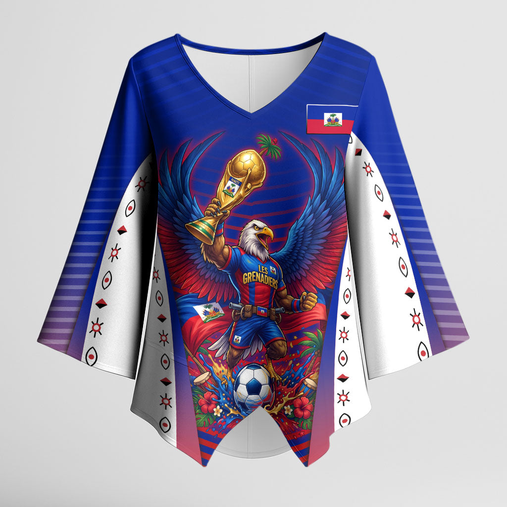 Personalized Haiti Football Eagle Champions Kimono Sleeve Blouse Les Grenadiers Soccer Trophy 2026 Heritage Flag