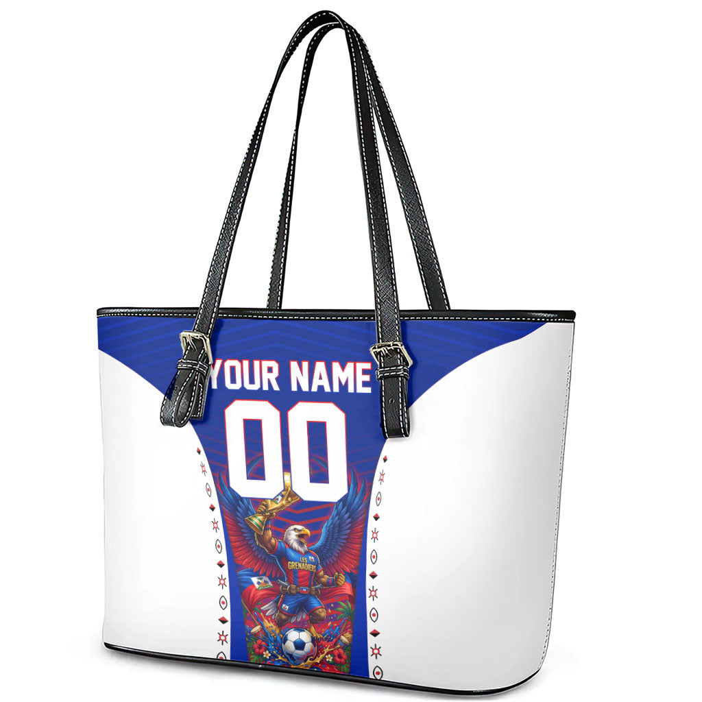 Personalized Haiti Football Eagle Champions Leather Tote Bag Les Grenadiers Soccer Trophy 2026 Heritage Flag