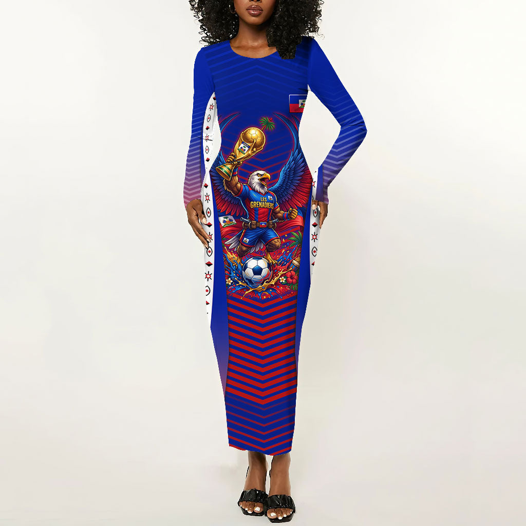 Personalized Haiti Football Eagle Champions Long Sleeve Bodycon Dress Les Grenadiers Soccer Trophy 2026 Heritage Flag