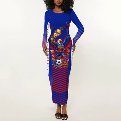 Personalized Haiti Football Eagle Champions Long Sleeve Bodycon Dress Les Grenadiers Soccer Trophy 2026 Heritage Flag