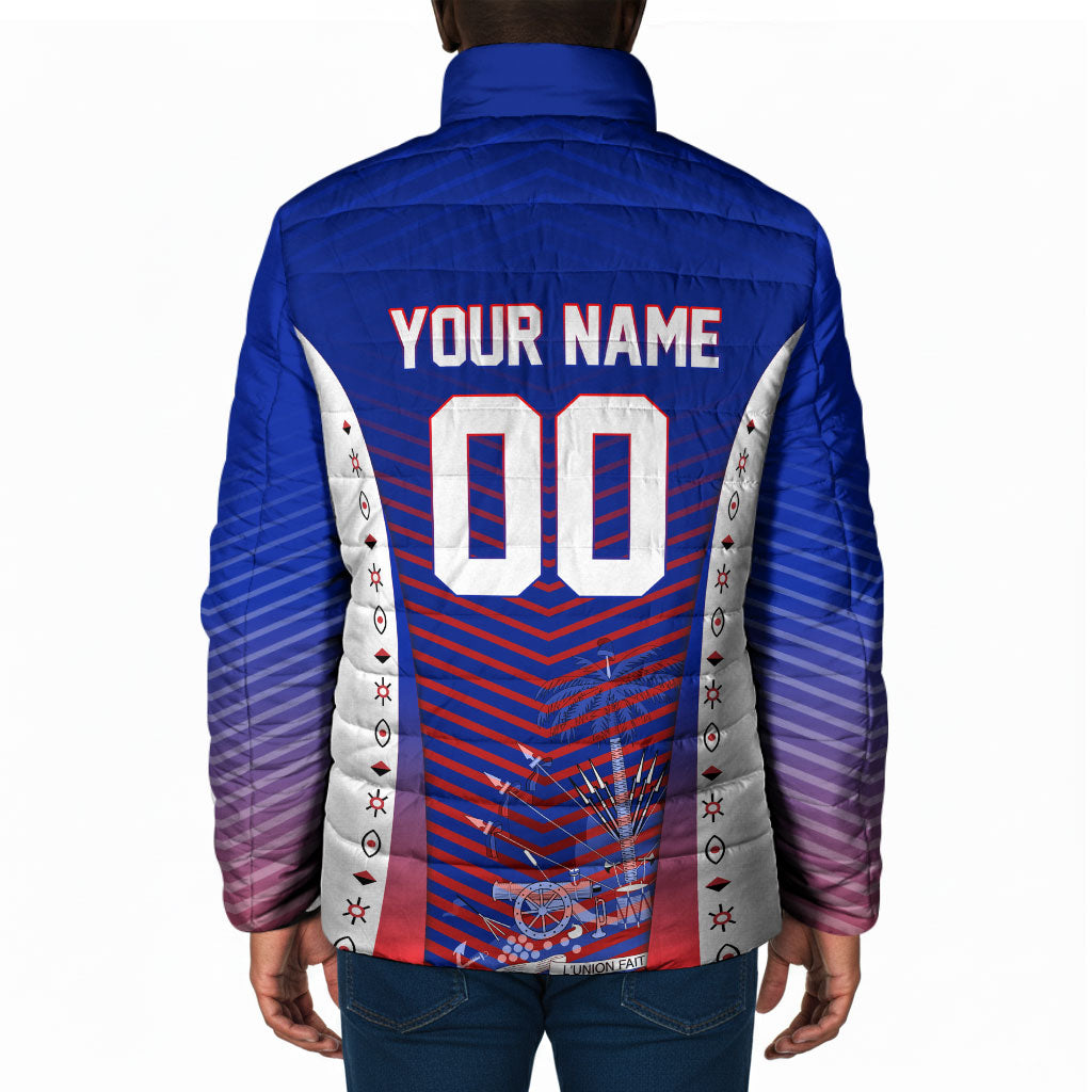 Personalized Haiti Football Eagle Champions Padded Jacket Les Grenadiers Soccer Trophy 2026 Heritage Flag