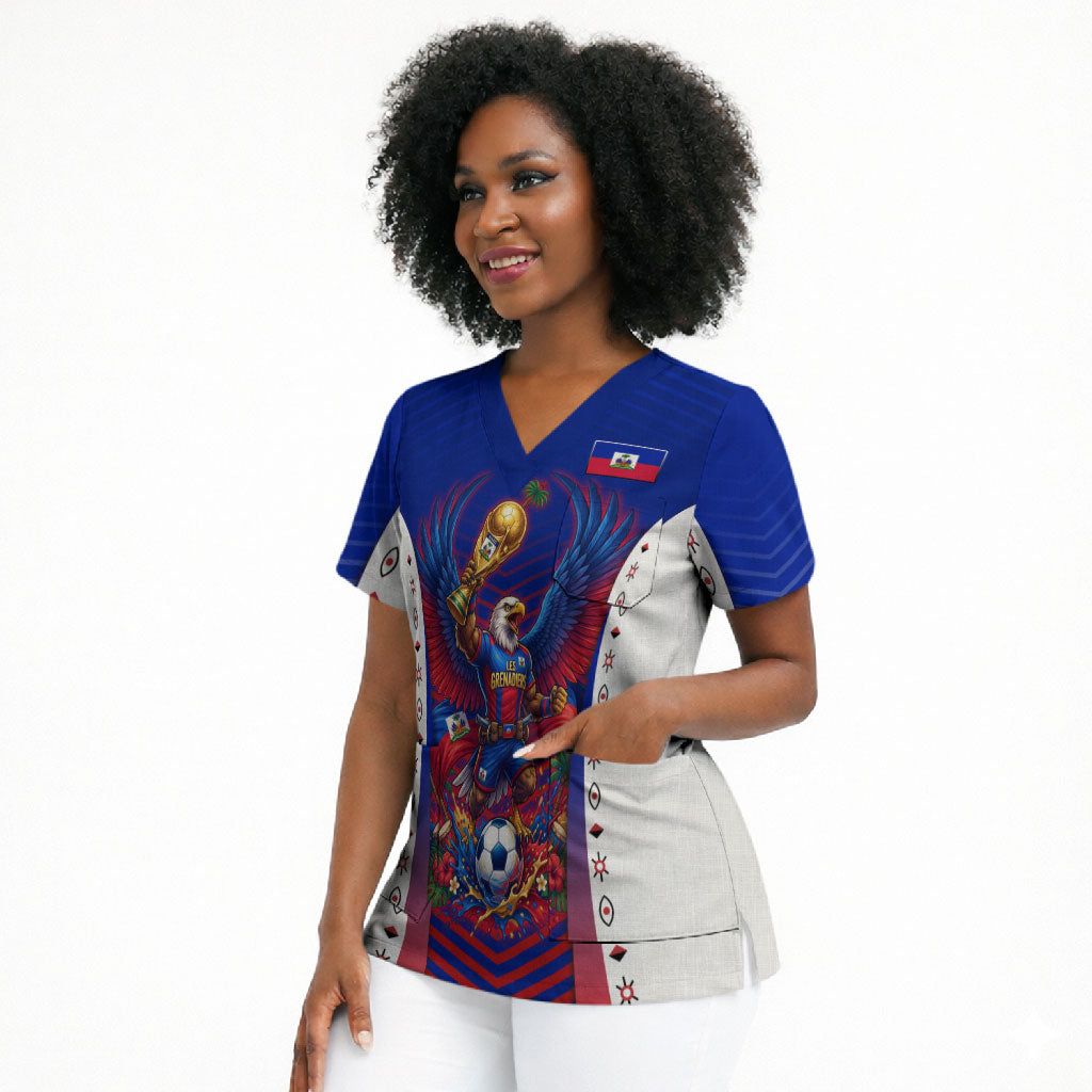 Personalized Haiti Football Eagle Champions Scrub Top Les Grenadiers Soccer Trophy 2026 Heritage Flag