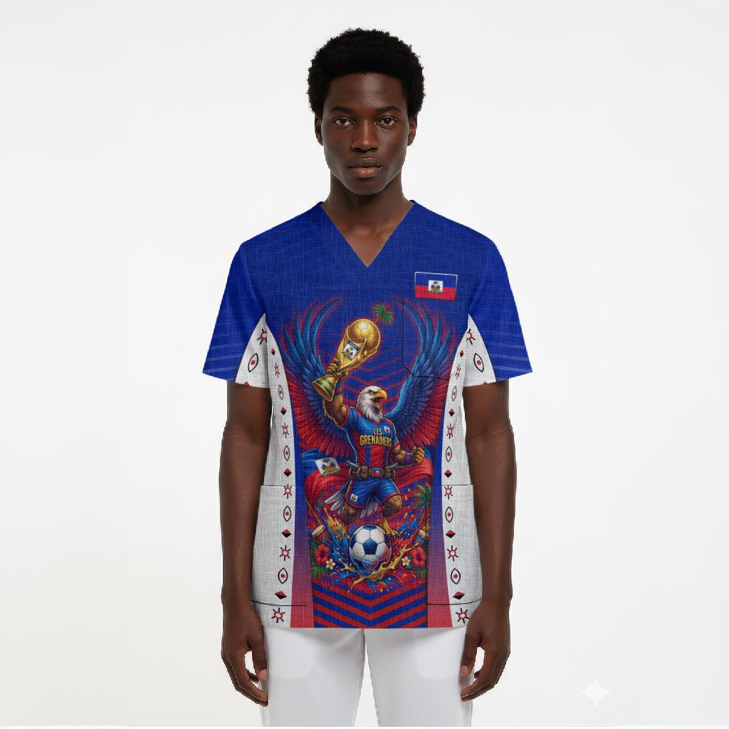 Personalized Haiti Football Eagle Champions Scrub Top Les Grenadiers Soccer Trophy 2026 Heritage Flag