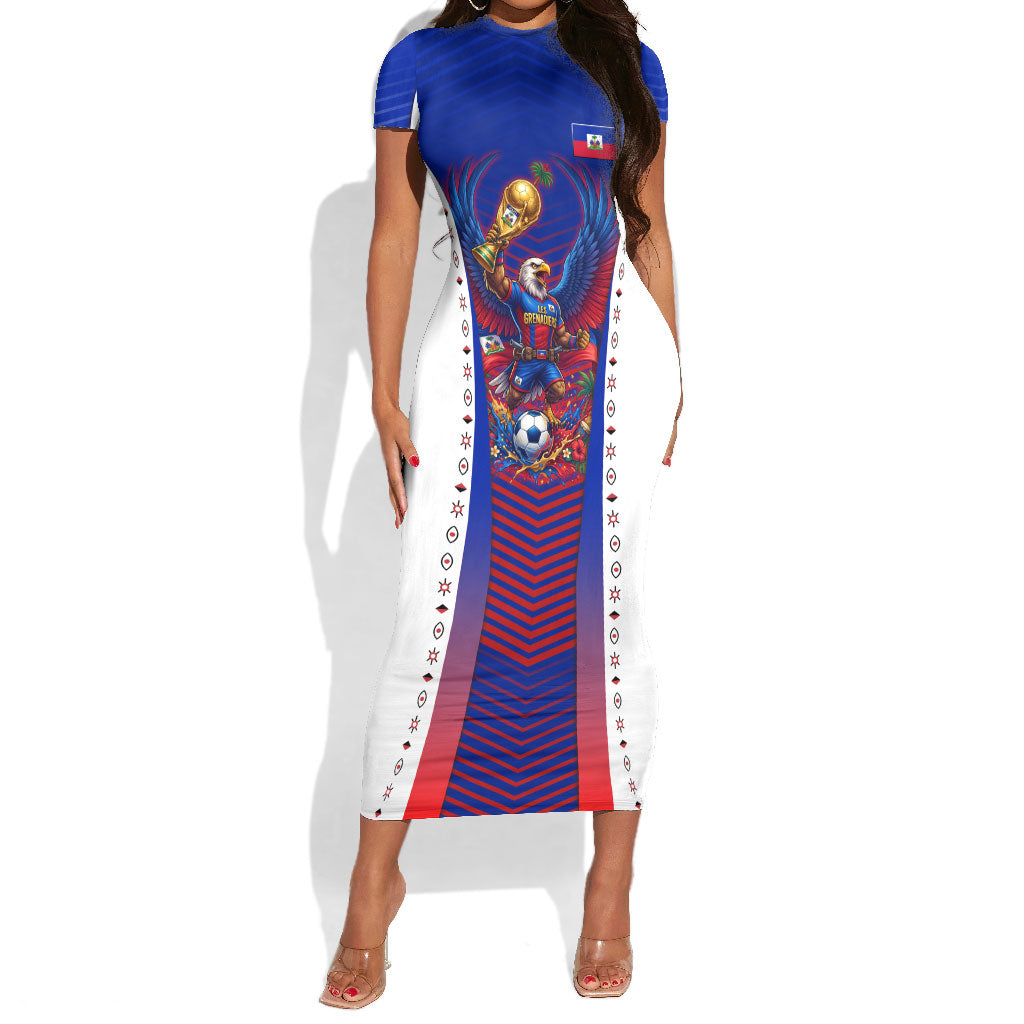 Personalized Haiti Football Eagle Champions Short Sleeve Bodycon Dress Les Grenadiers Soccer Trophy 2026 Heritage Flag
